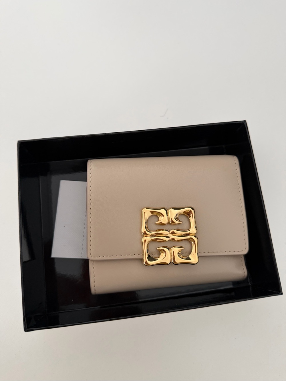 Givenchy Beige Leather Compact Wallet with Gold Hardware